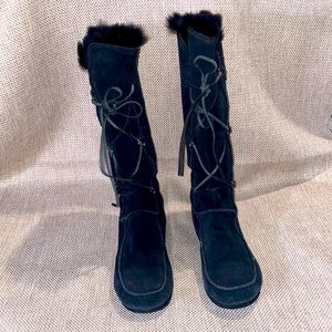 SOHO LAB by Sketchers Black Lace-up Suede w/Fur Trim Boots Size 8